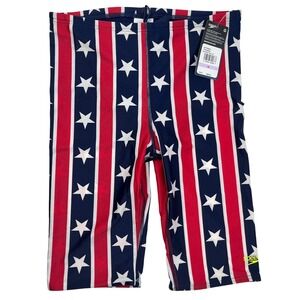 Speedo Pro LT Jammer 32 Swim Shorts Drawstring Stars Stripes Red White Blue NWT